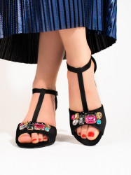 Luxusné čierne dámske  sandále na širokom podpätku #1