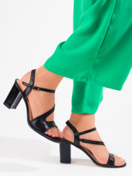 Luxusné čierne  sandále dámske na širokom podpätku #2