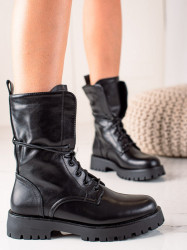 Moderné čierne dámske  členkové topánky na plochom podpätku #1