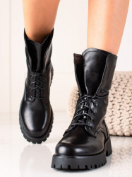 Moderné čierne dámske  členkové topánky na plochom podpätku #2