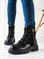 Moderné  členkové topánky dámske čierne na plochom podpätku #5
