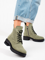 Moderné dámske  členkové topánky zelené na plochom podpätku #1
