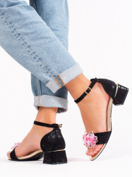 Módne čierne  sandále dámske na širokom podpätku #1