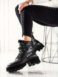 Pekné  členkové topánky dámske čierne na plochom podpätku #2