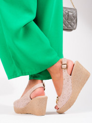 Pekné  sandále dámske hnedé na kline #1