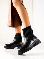 štýlové dámske čierne  členkové topánky na plochom podpätku #1