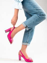 štýlové dámske ružové  sandále na širokom podpätku #1