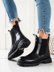 Trendy čierne dámske  členkové topánky na plochom podpätku #5