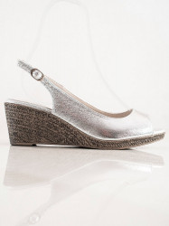Trendy dámske strieborné  sandále na kline #3