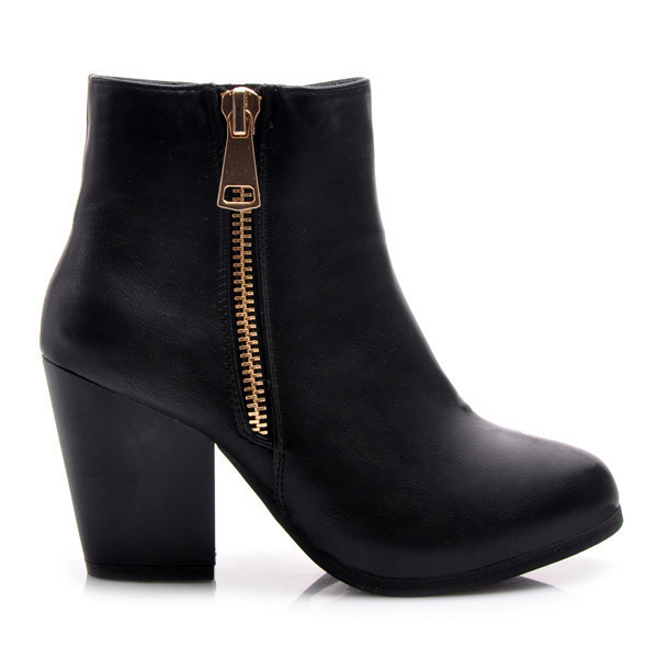 Parádne čierne členkové dámske topánky s módnym zipsom