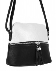 Malá crossbody kabelka so strieborným zipsom NH6021 čierno-biela #1