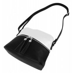 Malá crossbody kabelka so strieborným zipsom NH6021 čierno-biela #3