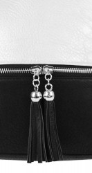 Malá crossbody kabelka so strieborným zipsom NH6021 čierno-biela #4