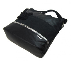 Veľká čierna dámska kabelka s lanovými uchami 4543-BB #4