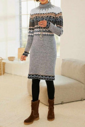 Žakarové pletené šaty Linea Tesini, šedo-farebné #2