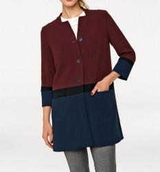 Basic dámsky kabát , bordovo-modrý #1