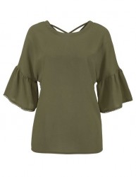 Blúzka s volánom Aniston, olivová