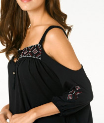 Carmen tričko s výrezmi Cut-Outs a výšivkou Linea Tesini, čierne #5