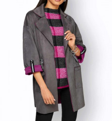 Dlhá bunda v obojstrannom vzhľade Création L, šedo-ružová #2