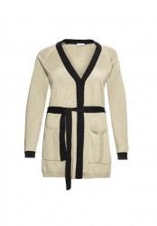 Dlhý kardigán s opaskom a kontrastnými detailmi Sheego, hnedo-čierny #1