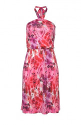 Džersejové šaty s viazaním okolo krku Melrose, ružovo-farebné