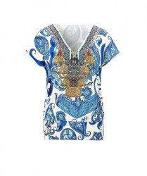 Džersejové tričko s kamienkami Linea Tesini, modro-biela #1