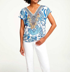 Džersejové tričko s kamienkami Linea Tesini, modro-biela #2