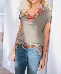 Džersejové tričko s ozdobnými korálkami Linea Tesini, sivobéžová