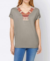Džersejové tričko s ozdobnými korálkami Linea Tesini, sivobéžová #2