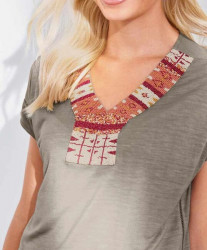 Džersejové tričko s ozdobnými korálkami Linea Tesini, sivobéžová #4