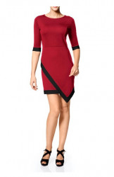 Elegantné šaty s asymetrickým lemom, červeno-čierne #1