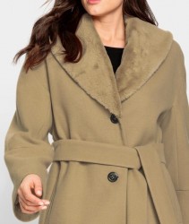 Flaušový kabát s golierom z umelej kožušiny HEINE, ťavia farba #6