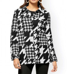 Fleecová košeľová bunda s kohútim vzorom Création L, čierno-biela #2