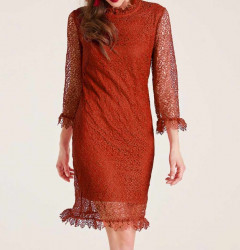 Háčkované šaty s volánmi Ashley Brooke, tehlovo-červená #2