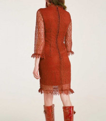 Háčkované šaty s volánmi Ashley Brooke, tehlovo-červená #3