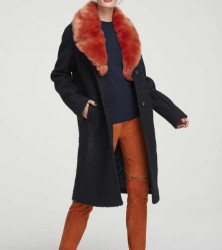 Heine buklé kabát s golierom z umelej kožušiny, modro-oranžový #2
