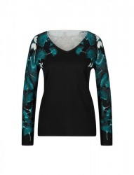 Jemne pletený pulóver s potlačou Création L, čierny #2