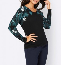 Jemne pletený pulóver s potlačou Création L, čierny #3