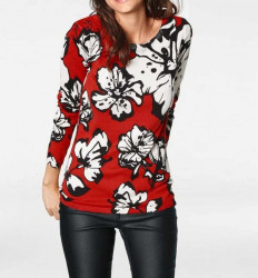 Jemný pletený sveter s kvetinovou potlačou Heine, červeno-biela #2