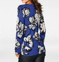 Jemný pletený sveter s kvetinovou potlačou Heine, modro-biela #2