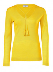 Jemný pletený sveter so strapcami, žltá #1