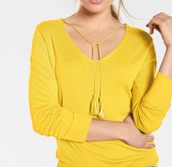 Jemný pletený sveter so strapcami, žltá #4