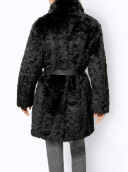 Kabát z umelej kožušiny s opaskom Mainpol, čierna #3