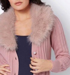 Kardigán s golierom z umelej kožušiny Création L, staroružová #5
