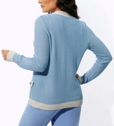 Kardigán s ozdobným perleťovým zapínaním na gombíky Création L, modro-krémová #3