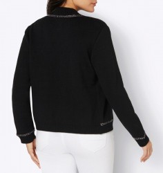 Kardigán s ozdobnými gombíkmi a stuhou Création L, čierny #4