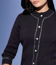 Kardigán s ozdobnými gombíkmi a stuhou Création L, čierny #5