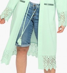 Kimono kabátik s čipkovanými detailmi Sheego, mätová #6