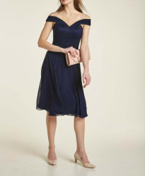 Korzetové šifónové čipkované šaty Heine, polnočná modrá #2