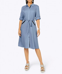 Košeľové lyocellové šaty s vyhrnutými rukávmi Création L, modré #2